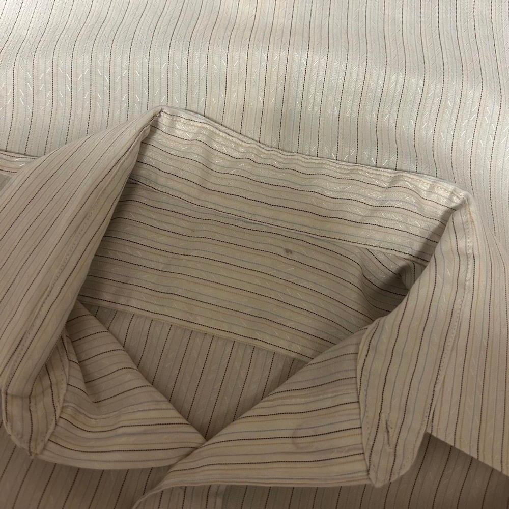 Vintage 80s White Textured Vertical Striped Short Sleeve Button Up Shirt Mens XL - Picture 4 of 6